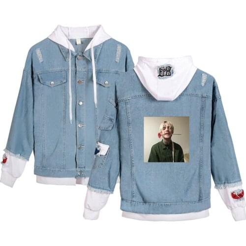 Lil Peep Denim Jacket Fashion Retro Ripped Denim Jacket Men Women Autumn Casual Hooded Coat Streetwear Hip Hop Chaqueta Unisex