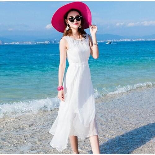 Dress Summer Women White Dresses Beach Long Dress Sleeveless Party Dresses Maxi Vestidos Elegant Clothes LWL266299