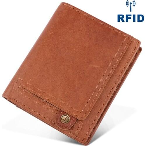 Cow Leather Men Wallets with Coin Pocket Vintage Male Purse Function Brown Genuine Leather Men Wallet with Card Holders MRF56