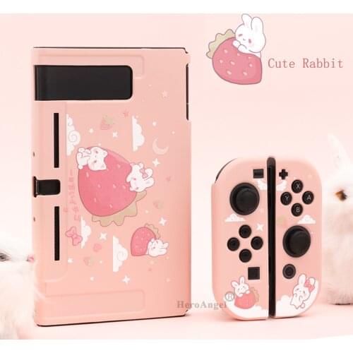 TPU Soft Cover for Nintendo Switch Case Cartoon Pink Strawberry Rabbit Protective Case Back Girp Shell For Nintendo Switch