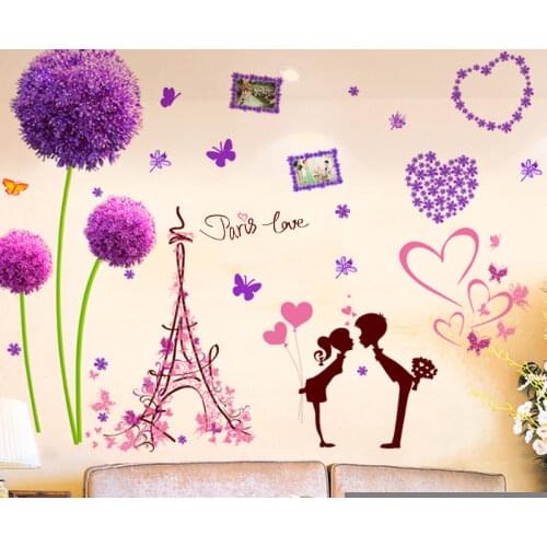 [shijuekongjian] Paris Tower Buildings Wall Sticker DIY Dandelion Flower Mural Decals for Living Room Bedroom Wedding Decoration