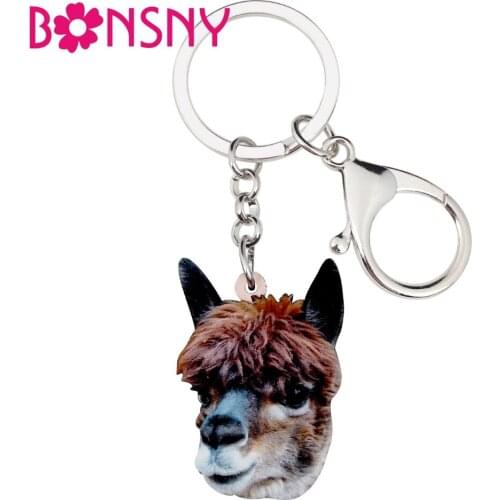Bonsny Acrylic Novelty Alpaca Llama Key Chain Keychain American Animal Jewelry Gift For Women Girls Bag Charms Pendant Wholesale