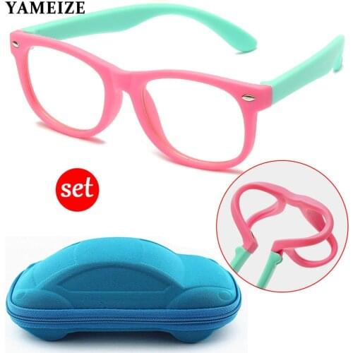YAMEIZE Fashion Anti Blue Light Kids Glasses Flexible Optical Frame Boy Computer Tranparent Anti Reflective With Glasses Case