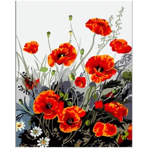 Handwork gift Red poppies flower picture on canvas acrylic paints painting by numbers vintage home decor wall art pictures E322