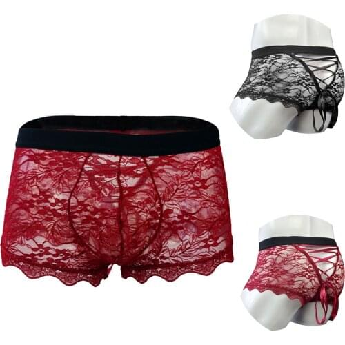 Sexy Lace Lingerie Summer Men See through Comfortable Shorts Female Intimates Boxers Boyshorts Panties Underwear
