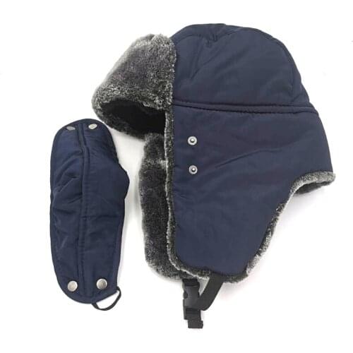 New Men Bomber Hats Ear Women Winter Warm Hat Pink and Dark Blue Colors Russian Ushanka Caps With a Mask