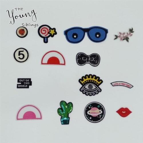 Mix Fashion style Pattern Iron on Patches Applique Craft Embroidery Badges DIY Sewing Fabric Stripes patch Clothing Accessory