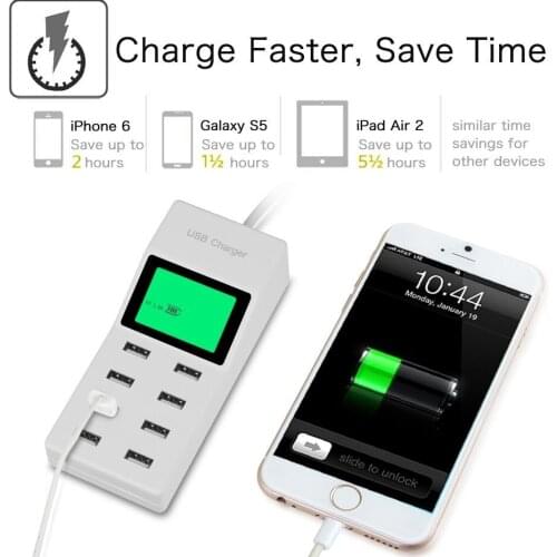 Universal 8 USB Ports Led Display US EU UK Plug Travel AC Power Strip Adapter Socket Smart Charger For Cell Phone Tablet Camera