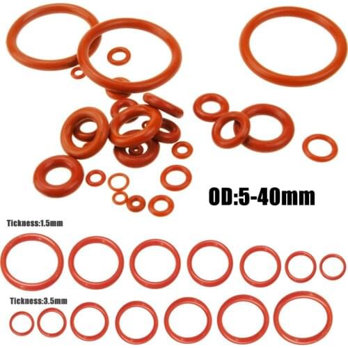 25/50 pcs O Ring Seal Gasket Thickness 1.5/3.5mm OD 5mm~40mm Silicone Rubber Insulated Waterproof Washer Round Shape Nontoxi Red