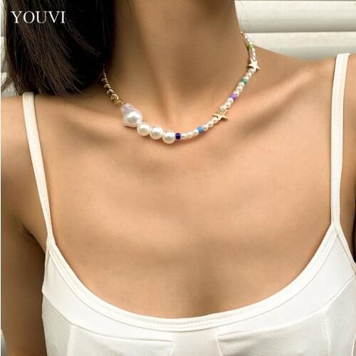 YOUVI Pearl Necklace for Women Metal Choker Womens Chain on the Neck Gothic Korea Fashion 2021 New Fashion Goth Pedants Jewelry