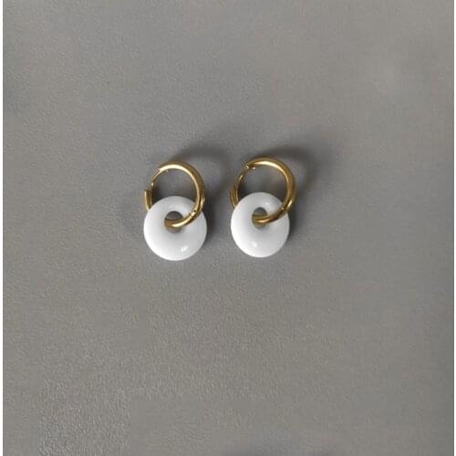 Women statement exquisite natural stone earrings bohemian drop shape pendant jewelry stainless steel hoops oorbel accessories