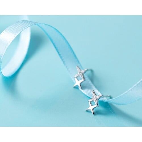 MloveAcc Genuine 100% 925 Sterling Silver Shiny Star Stud Earrings Women Sterling Silver Earrings Jewelry Girls Gift