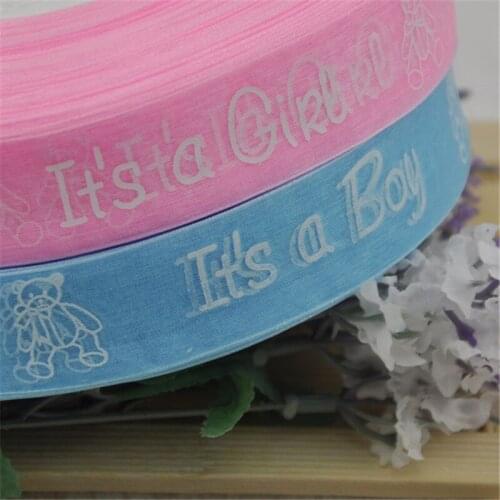 10Y Upick 1" Orange ribbon Boy/girl baby show Craft Pink&Blue