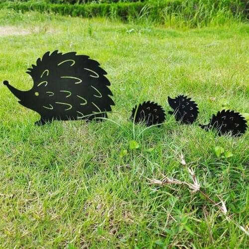 4Pcs Hedgehog Family Silhouette Garden Animal Stake Metal Garden Art For Lawn Landscape Sculpture Decoration Tuin Decoratie