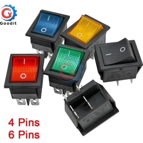 5pcs KCD4 Rocker Switch Button ON OFF 2 Position 4 Pins 6 Pins Electrical Equipment With Light Power Switch 16A 250VAC AC 250V