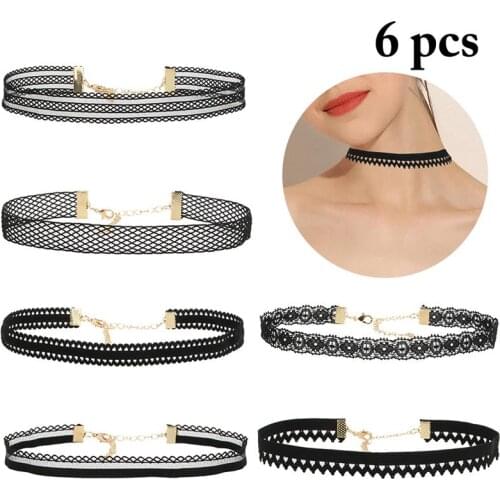 6Pcs/Set Fashion Sexy Choker Lace Decorative Velvet Necklace Set Lace Choker Necklaces Clothing Accessories For Women Ladies