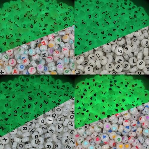 100Pcs 7mm Glow In The Dark Beads Luminous Beads For Bracelets Jewelry Making DIY Acrylic Charms Letter Beaded Necklace Handmade