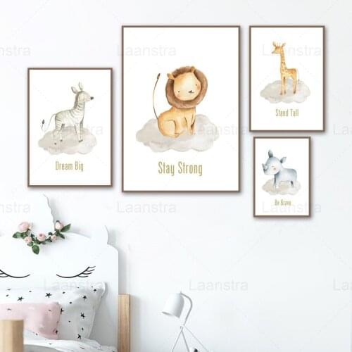 Kids Room Decoration Painting Baby Elephant Small Animal Home Decoration Lion Giraffe Zebra Children Room Canvas Painting Wall
