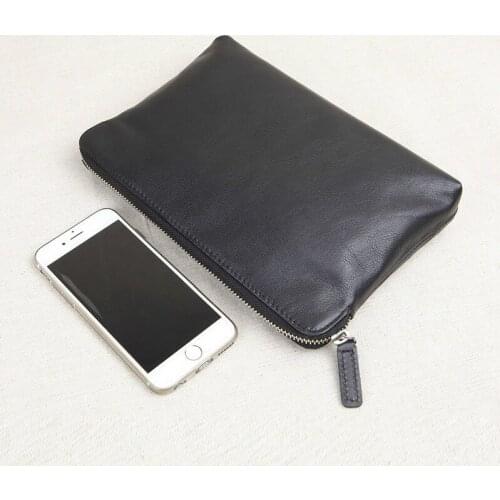 Business casual genuine leather mens clutch bag simple daily high quality natural soft first layer cowhide black phone wallet
