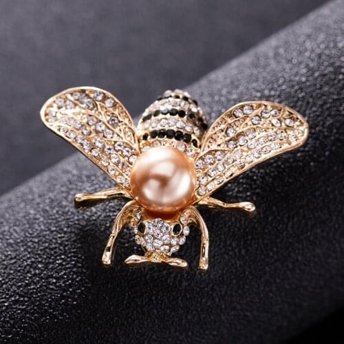 Design Insect Series Crystal Pearl Brooch Lapel Pins Women Little Bee Brooches Rhinestone Pin Brooches Jewelry Gifts for Girls