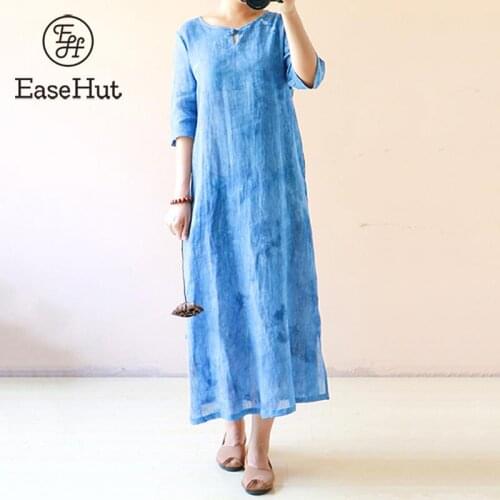 EaseHut Vintage Long Dress Women Tie Dye Print Half Sleeve Split Bandage 5XL Plus Size Dress Back Oriental Robe Gown Maxi Dress