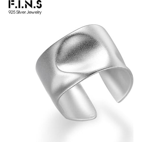 F.I.N.S Korean Style Woman Simple S925 Sterling Silver Irregular Concave Ring Opening Matte Wide Index Cuff Finger Rings for Men