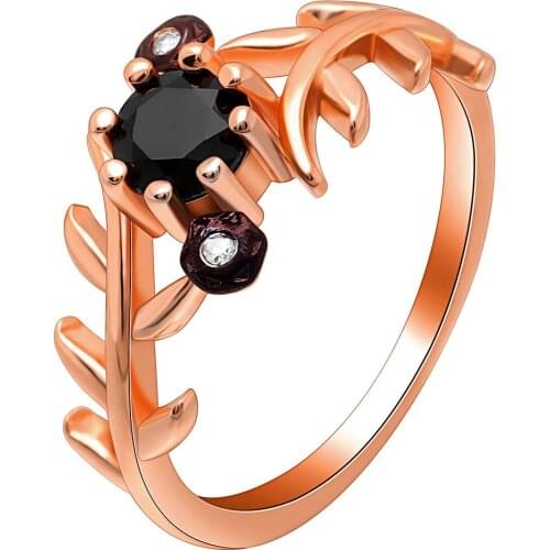 Hainon 2019 Fashion Gold Color Leaf Black Dazzling CZ Finger Ring for Women Engagement Jewelry Anel Party Silver Color Ring Gift