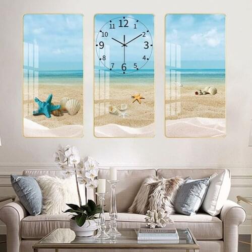 Crystal Porcelain Painting Wall Clock Nordic Style Decorative Painting Wall Clocks Living Room Sofa Background Wall Silent Clock