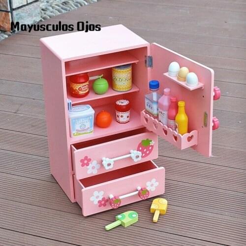 Strawberry New Girl Color Simulation Refrigerator Set Play House Wooden Educational Toy Baby Gift