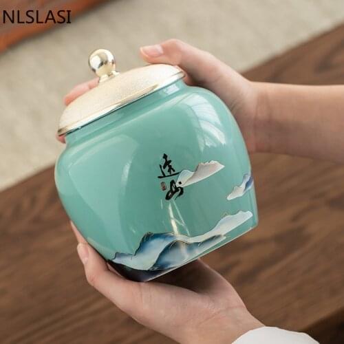 Exquisite Ceramics Sealed Tea Jar Travel Portable Pu'er Tieguanyin Tea Box Spice Organizer Household Coffee Candy Storage Tank