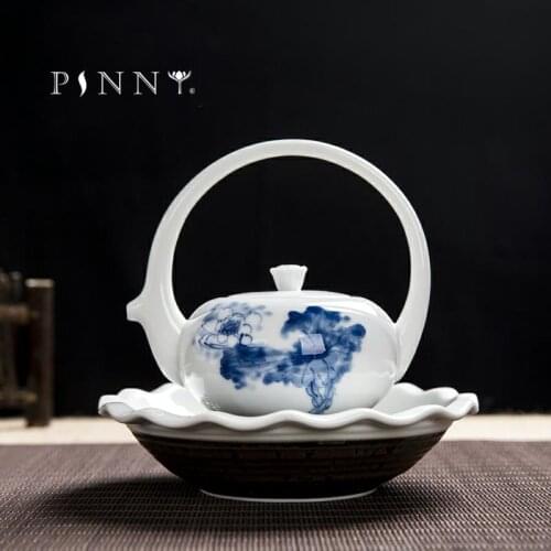 PINNY Chinese Vintage Handpainted Tea Sets Celadon Tea Pot Ceramic Kung Fu Tea Set 1 Pot 2 Cups Teapot Kettle Gift Package