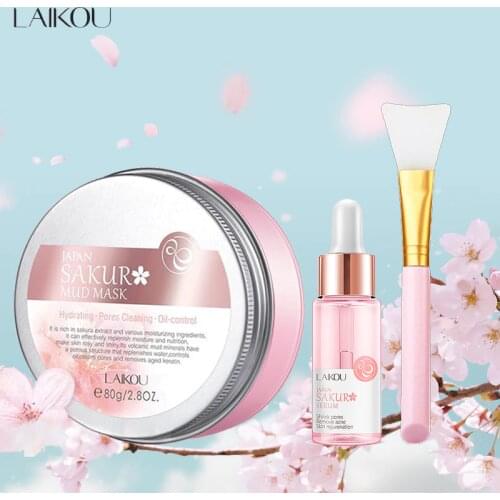 Sakura Face Care Set Sakura Mud Mask + Serum Essence For Face and Body Purifying Face Mask For Acne Blackheads And Oily Skin