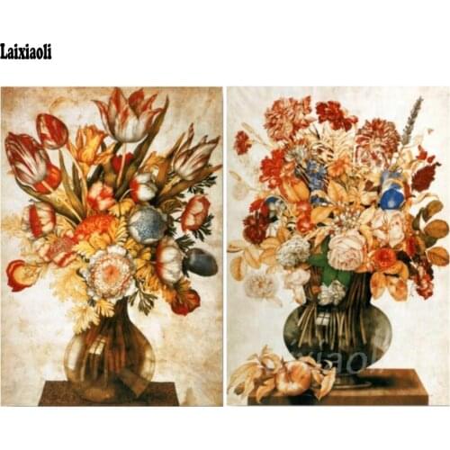 Modular pictures flower diamond painting Vintage Style flower in Vases Cross Stitch 5D DIY Diamond Embroidery Mosaic Decor 2pcs