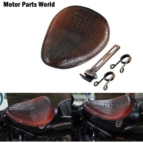 Motorcycle Brown Crocodile leather Solo Driver Seat w/ Spring For Harley Chopper Bobber Custom Touring Sportster XL Dyna Fatboy