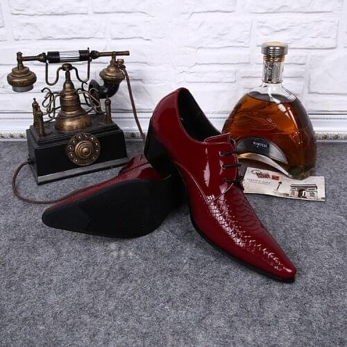 Chaussures Hommes Italian Men Shoes High Heels Python Skin Pointy Oxford Shoes For Men Dressing Metallic Suit Luxury Shoes