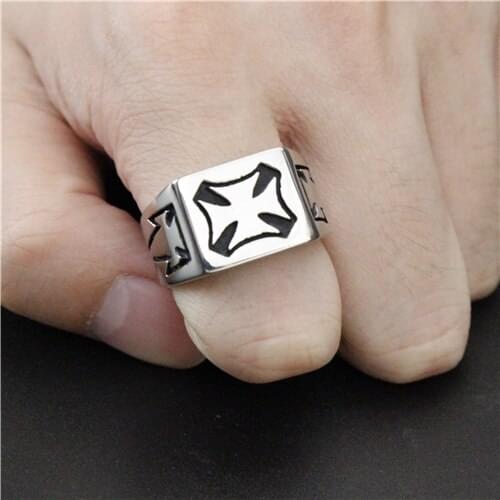 Popular Fashion Mens Ring Biker Cross Ring Top Quality 316L Stainless Steel Cool Mens Ring