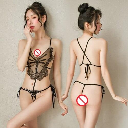 Outfits Sexy Butterfly Lingerie Hollow Out Lace Bra Panty Set Womens Underwear Female 1 Piece Bodysuit Erotic Babydoll Teddies