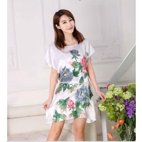 Women Sexy Satin Nightdress O Neck Nightgown Female Chinese style Sleepwear Nightwear Ladies Sleep robe Dress Home Clothes NEW