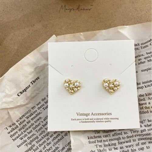 Korean Fashion New Design2021 Heart Shaped Pearl Real Gold Plating Matte Finish Vintage Retro Style Women Finger Rings