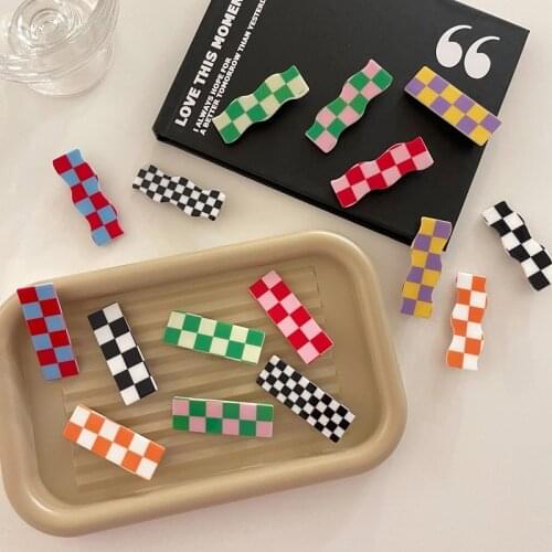 New Checkerboard Wave Hairpin Broken Hair Bangs Clip Color Plaid Hairpin Girl Simple Fashion Headdress Hair Accessories