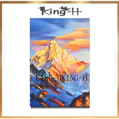 Landscape abstract artist pure hand-painted high-quality mountain natural scenery oil painting on the canvas with the sunset hil