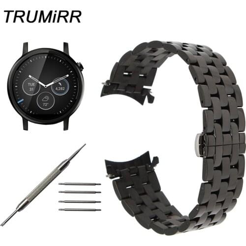 Stainless Steel Watchband Curved End Strap 22mm for Moto 360 2 2nd 46mm Men Vector Luna Watch Band Butterfly Buckle Wrist Belt