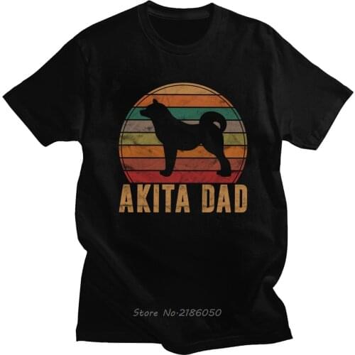Retro Akita Dad T Shirt for Men Pure Cotton Akita Daddy Dog Owner Pet Father Gift Tee o-Neck Short Sleeve Casual Tshirt Harajuku