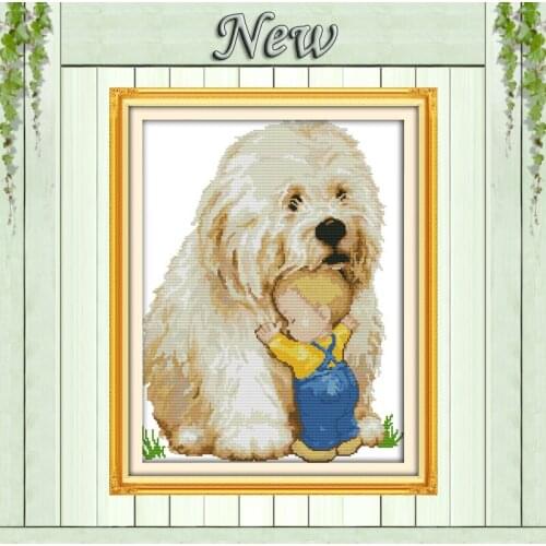 My little buddy,Dog & Baby ,Counted printed on canvas DMC 14CT 11CT Cross Stitch Needlework kits,Embroidery Set,House wall Decor