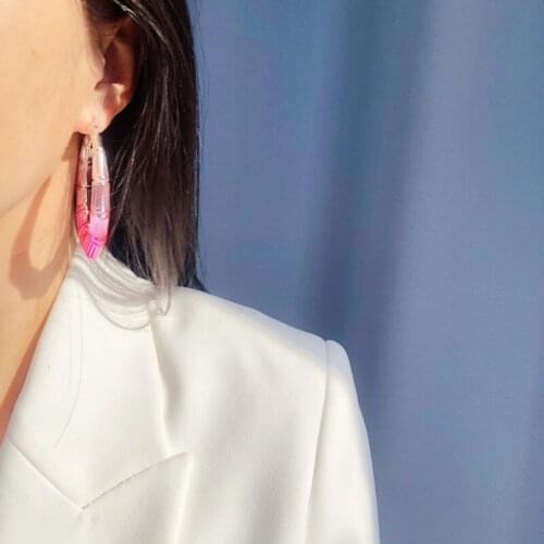 Trendy Bamboo Big Hoop Earrings Women Female Hot Pink Color Earring Bohemian Brincos Exaggerated Night Club Party Jewelry Gift