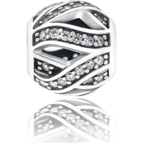 925 Sterling Silver Openwork Charm with Clear CZ Beads Fit Original Pandora Charms Bracelet&Necklace Women Jewelry Making