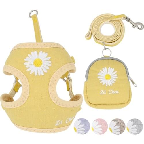 Dog Harness and Leash Set Embroidery Breathable Adjustable Snack Bag Pet Harness for Small Medium Dog Cats Vest Dog Supplies