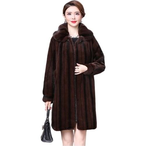 Real Shot Premium Mink Fur Coat Middle-aged Women Winter Plus Size Thicken Faux Fur Jacket Female Elegant Casual Outerwear KW244