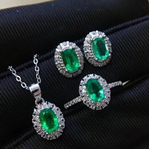 Natural and Real Emerald jewelry set Natural Real Emerald 925 sterling silver 1pc pendant,1pc ring ,2pcs Earring