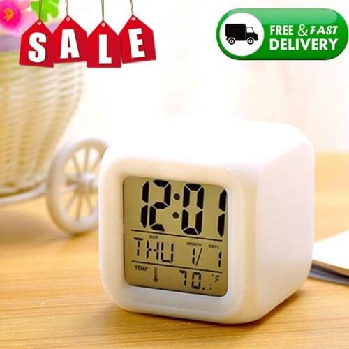LED Glowing Alarm Clock Digital 7 Color Change Thermometer Portable Home Bedroom Child Wake Up Tool Home Decoration tools